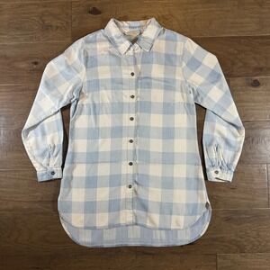 Soft Surroundings Blue White Buffalo Check Lyocell Tunic Shirt 29183 Mens Womens